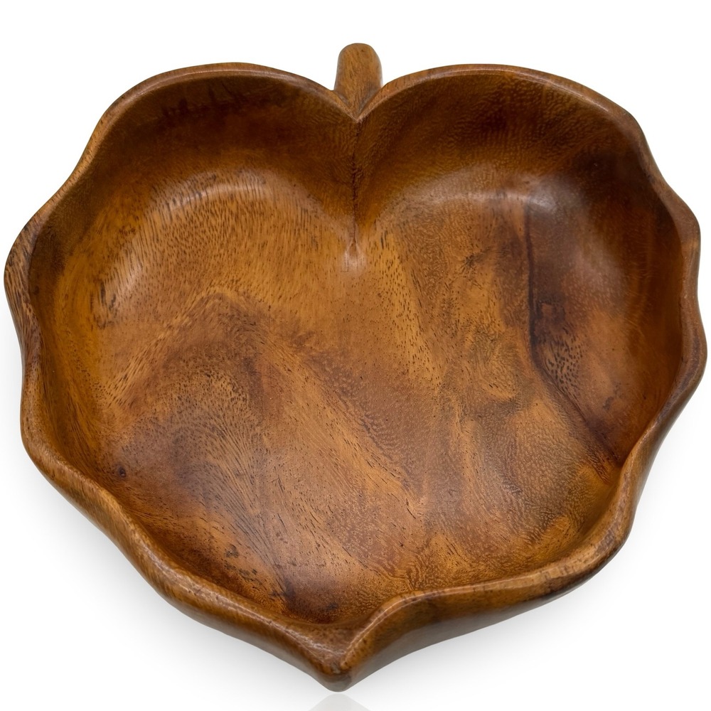 Wood Rose Shop Honolulu Leaf Bowl 8" Phai Wood Hand Carved Vintage Hawaii Heart